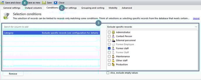 The image shows how to set condition in a selection