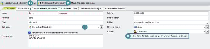 Das Bild zeigt, wie Sie die Kategorie ändern und den Systemzugriff deaktivieren.