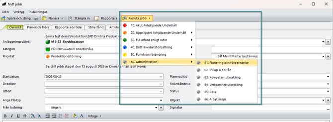 CMMS 8 Avslutskoder SWE 1