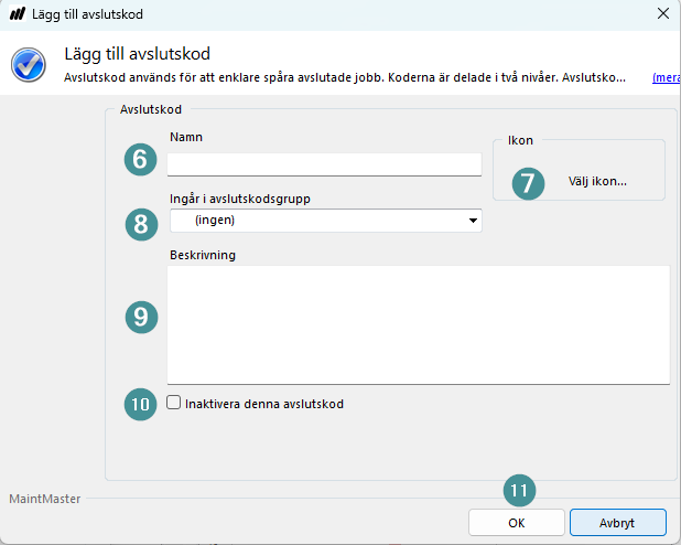 CMMS 8 Avslutskoder SWE 3