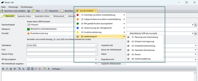 Completion codes CMMS8 GER 1