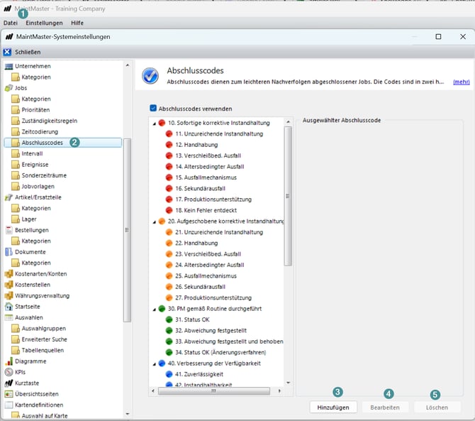 Completion codes CMMS8 GER 2