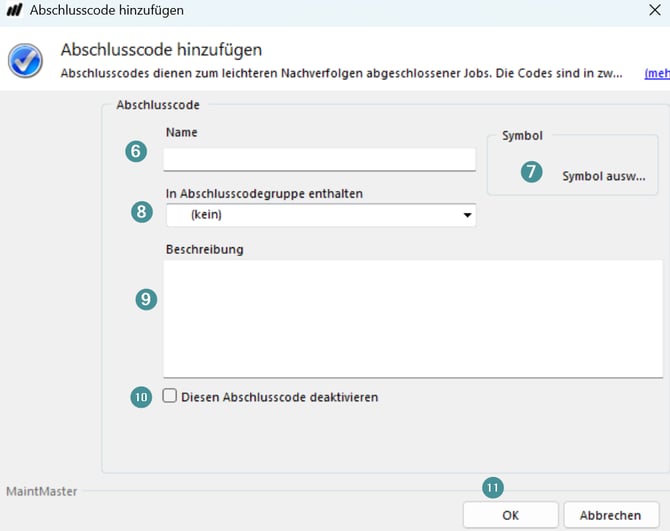 Completion codes CMMS8 GER 3