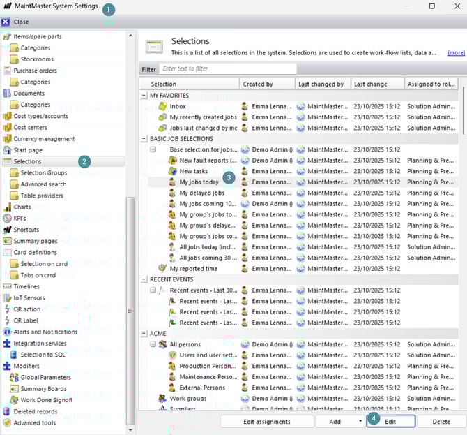 Edit selection CMMS 8 ENG 3