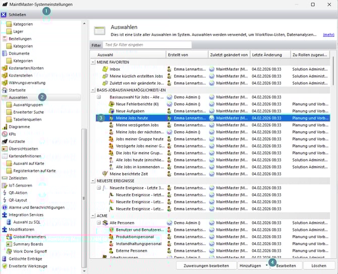 Edit selection CMMS 8 GER 3