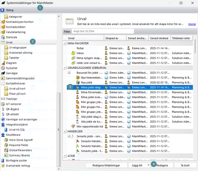 Redigera urval CMMS 8 SWE 3