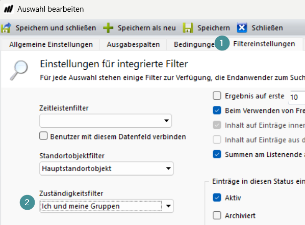 Filtereinstellungen bearbeiten