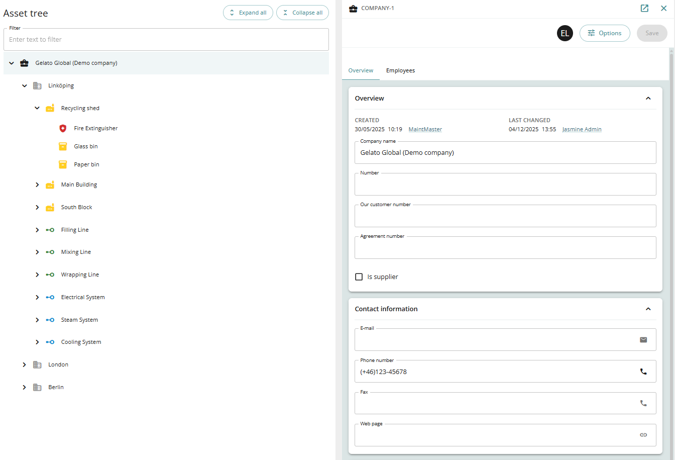 What is the asset tree page in the Quick menu?
