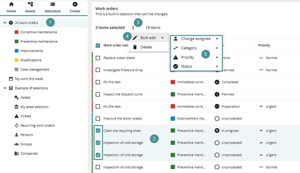 How do I bulk edit work orders in Maintmaster?