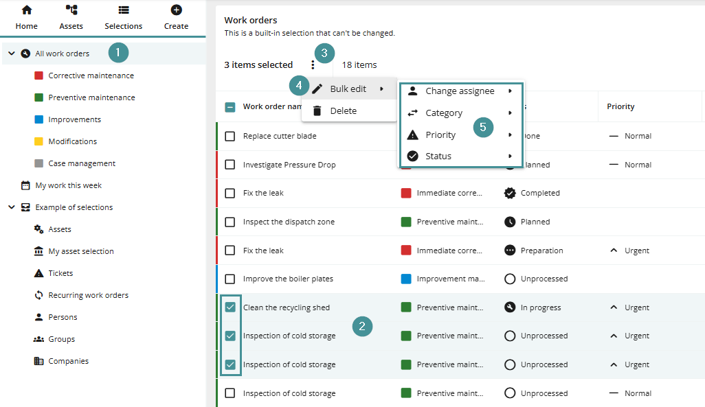 How do I bulk edit work orders in Maintmaster?