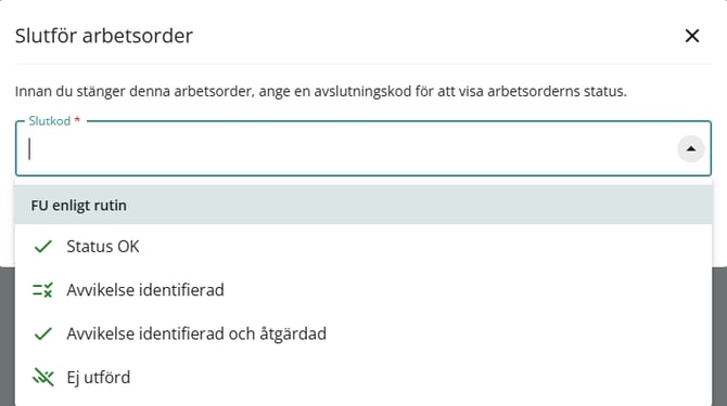 CMMS 10 Completion codes SWE 5