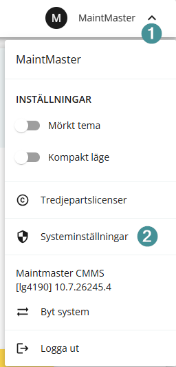 Systeminställningar CMMS 10 SWE 1