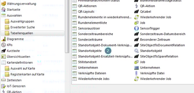 Tabelle Standortobjekte öffnen