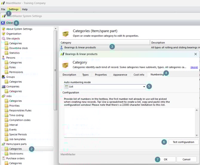 auto numbering catergories