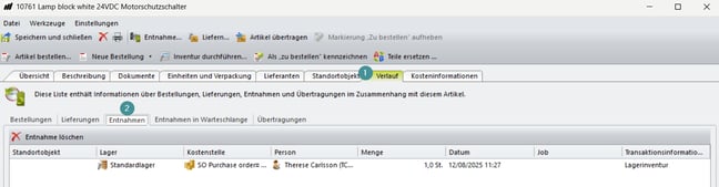 Die Bilder zeigen, was auf den Ersatzteilkarten zu sehen ist, wenn es inventarisiert wurde