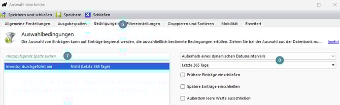 Das Bild zeigt, wie Sie zur Registerkarte „Bedingungen“ gelangen