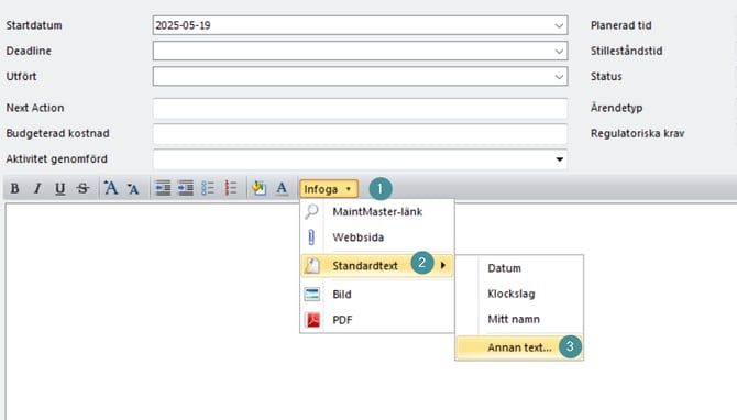 Infoga en Standardtext