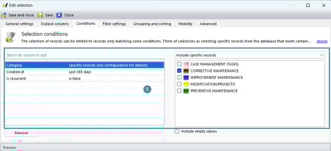 add conditions to the selection