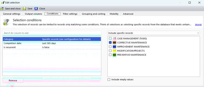 add a second conditions to the selection