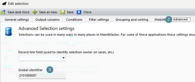 summary board selection ID