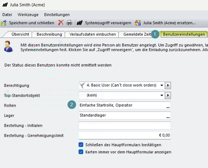 und Rollen anpassen.