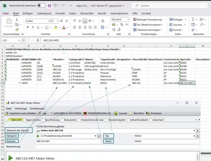 Excel-Datei repräsentiert ein "Feld" auf einer Karte