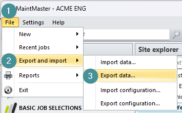 Image on how to find the export funktion