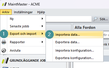 import_1Bild som visar hur man hittar import funktionen