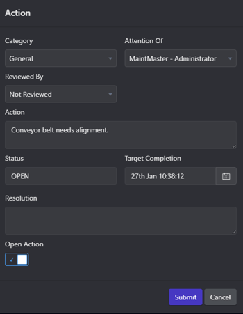 Action - example descriptrion on click
