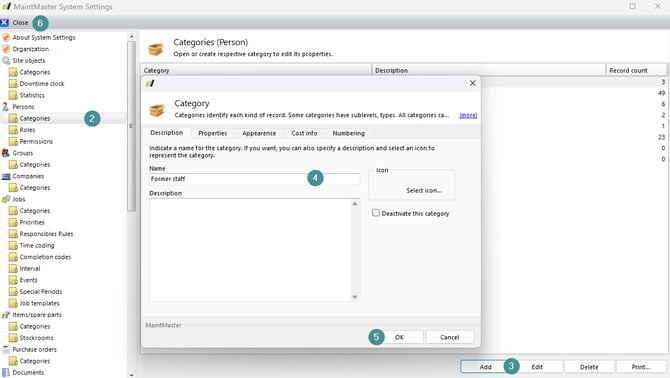 The image shows how to create a category