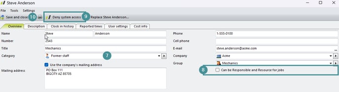 The image shows how to change category and deny system access