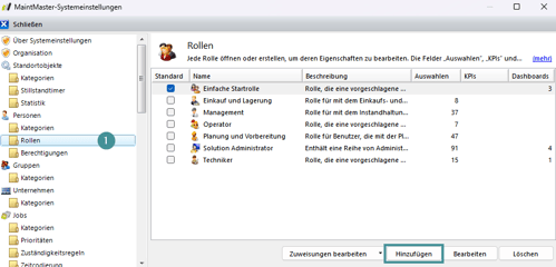Bild der Rollen in den Systemeinstellungen.