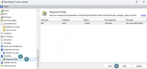 The image shows how to add a new required fields rule.